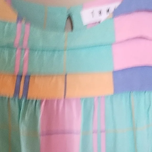 THML Pastel Plaid Sleeveless Blouse in Teal, Pink & Sherbert - Picture 5 of 6